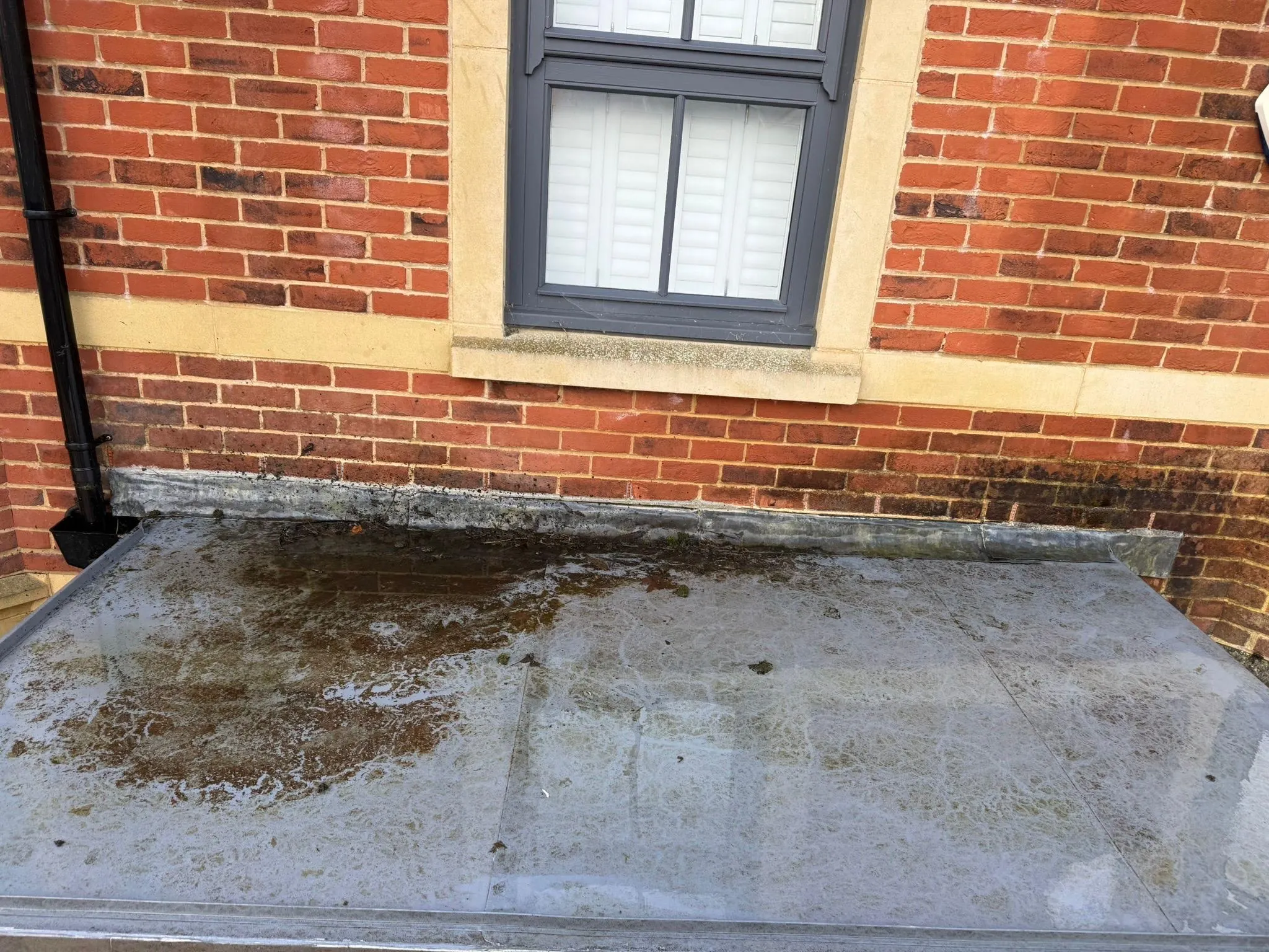 Before: Garden room exterior with dirt and algae